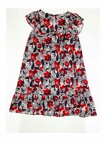 Abito Retro Summer Abito smanicato - 100% viscosa fantasia all over foderato in cotone - con volant al giromanica e balza al fondo. Allacciatura posteriore con bottoncino.