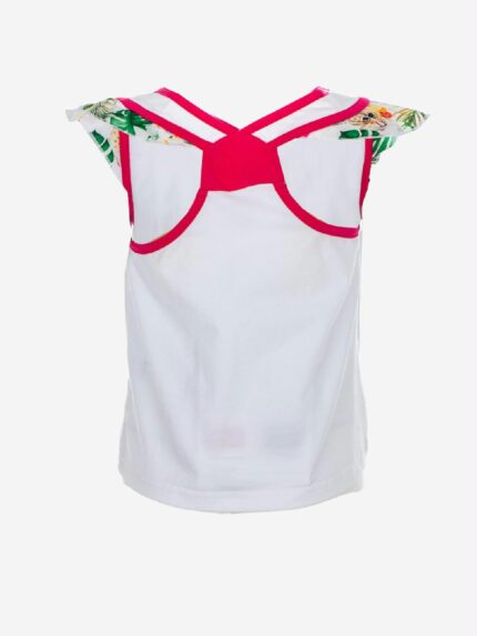 Completo Rainforest Ativo Kids Completo bimba in cotone composto da: t.shirt stampata con maniche corte ad aletta in tessuto fantasia a contrasto, spalline a vogatore + shorts in jersey stretch.