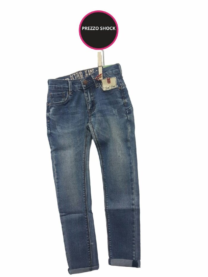 JEANS SLIM FIT ALLEGRA RETOUR - Jeans slim fit con leggere abrasioni, lavaggio denim medio, elastico interno. Taglie junior da 2 a 16 anni.