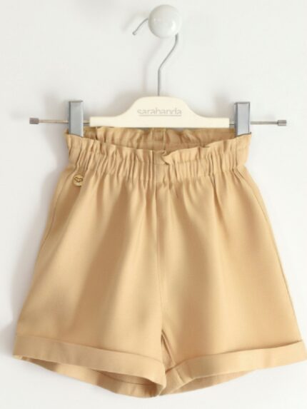 PANTALONE CORTO BIMBA SARABANDA - Pantalone corto bimba, tutto elastico, in twill di viscosa effetto dorato.