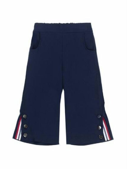 Pantaloni culotte Ubs2 Pantaloni culotte da bambina in tessuto elasticizzato blu navy con aperture al fondo.