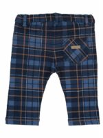 Pantaloni lunghi neonato Pantaloni per neonato in felpa stretch, fantasia quadri, comoda vita con elastico regolabile e bottoncino.