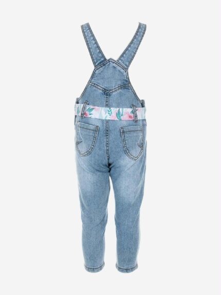 Salopette Spring Breeze AtivoKids Salopette baby in denim elasticizzato con cintura in tessuto fiorato.