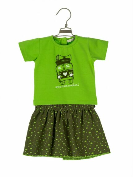 T.SHIRT COTONE OLIVE MAPERÒ - T.shirt cotone a maniche corte, stampa autobus.