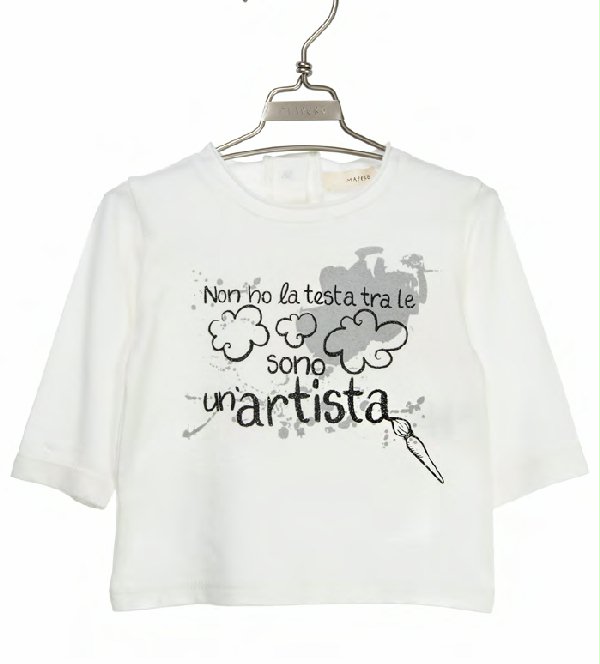 T.SHIRT JERSEY MANICA LUNGA MAPERÒ - T.shirt bimba, a maniche lunghe in cotone elasticizzato, con stampa glitterata. Taglie da 3 mesi a 6 anni.