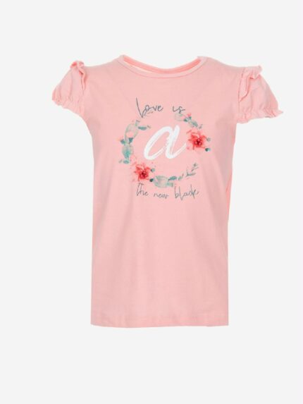 T.shirt m/c Cerimonia a Pois Ativo Kids T.shirt stampata per bambina a maniche corte con volant al giromanica.