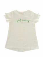 T.shirt m/c Rainforest AtivoKids T.shirt per bambina in cotone stampa glitter, maniche corte con fiocchetto, retro con fondo stondato leggermente più lungo.