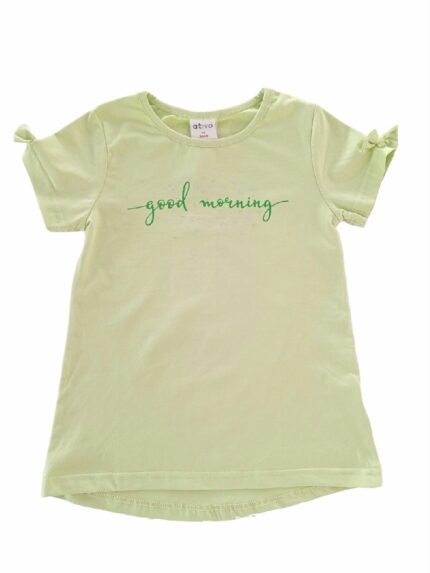 T.shirt m/c Rainforest AtivoKids T.shirt per bambina in cotone stampa glitter, maniche corte con fiocchetto, retro con fondo stondato leggermente più lungo.