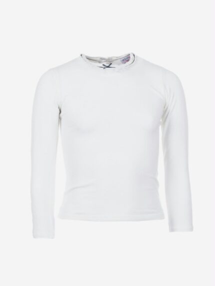 T.SHIRT M/L COLLO PIZZO/TULLE T.shirt in cotone a manica lunga con decoro collo pizzo e tulle. Taglie 4/14 anni.