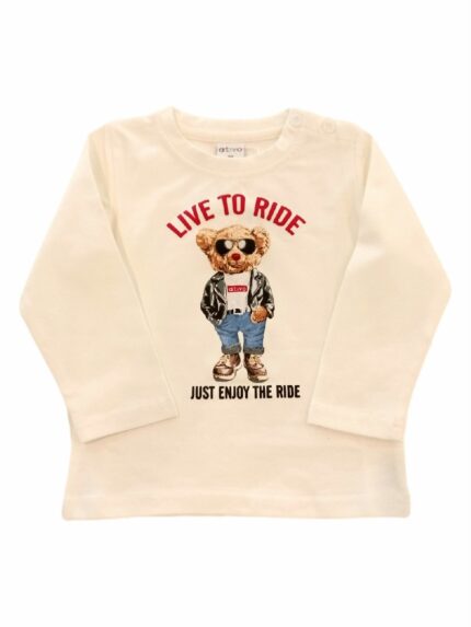 T.SHIRT M/LUNGA LIVE TO RIDE T.shirt baby in cotone a manica lunga, stampa LIVE TO RIDE.