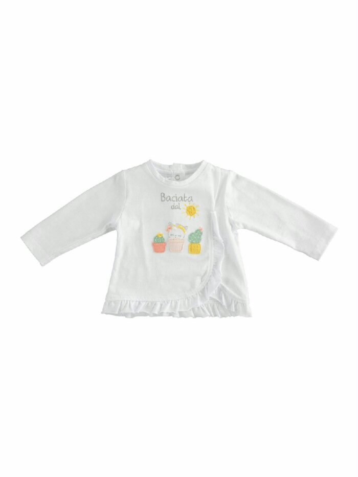 T.shirt m/lunga neonata T.shirt a manica lunga - 100% cotone - con ricami e applicazioni per neonata con bordo rouches.