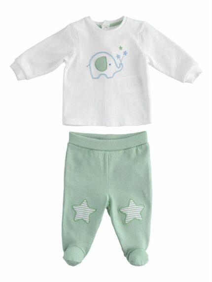 TUTINA DUE PEZZI ELEFANTINO MINIBANDA - Tutina neonato due pezzi in jersey con decoro elefantino e stelle.