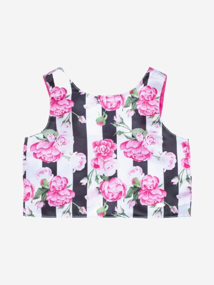 Top La Vie En Rose Top con stampa fantasia floreale all over, dettaglio schiena aperta con chiusura a bottone sul retro.