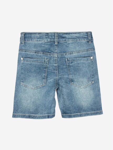 Bermuda denim Bermuda denim stretch, modello cinque tasche, cintura con elastico interno.