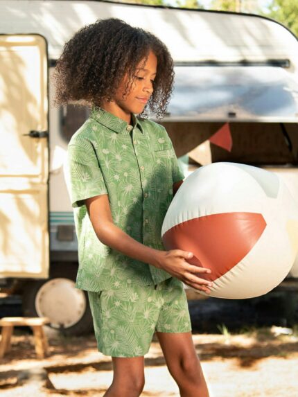 Bermuda lino Shorts in lino stampato con cintura elastica, tasche laterali e taschina dietro.