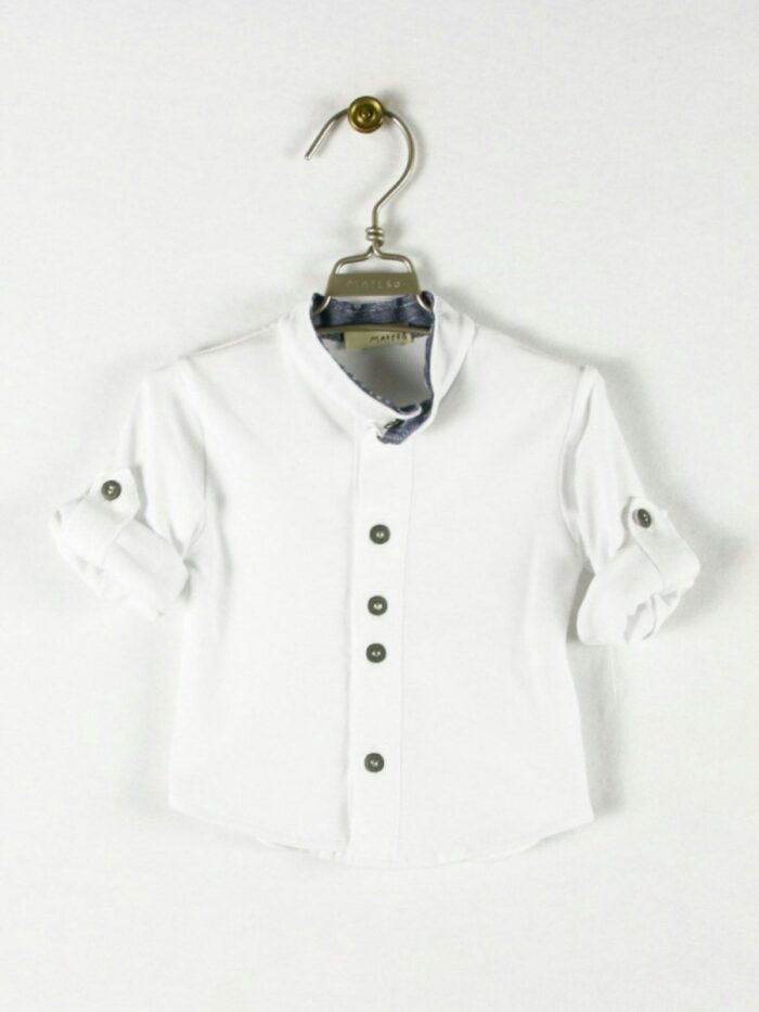 CAMICIA BABY COTONE Camicia baby in cotone a maniche lunghe risvoltabili, collo alla coreana.