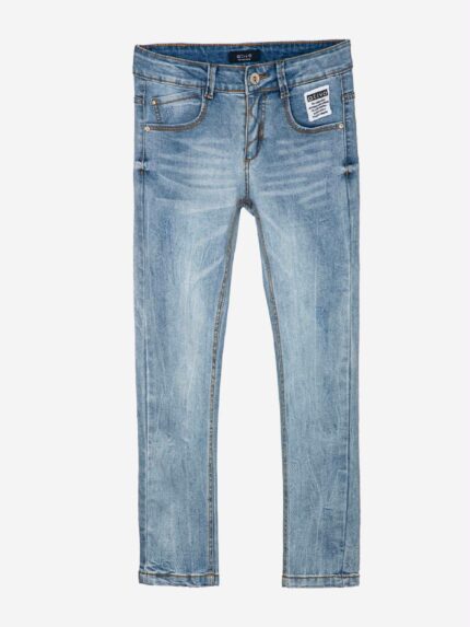 Jeans 5 tasche Jeans in denim stretch, modello cinque tasche dalla vestibilità slim, lavaggio chiaro, vita regolabile internamente con elastico.