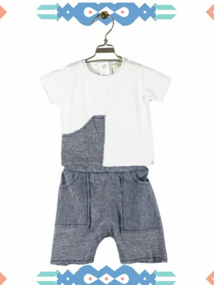 T.SHIRT BABY MANICA CORTA T.shirt baby in cotone a manica corta con tasca in tessuto rigato applicata.