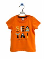 T.SHIRT COTONE M/CFIND YOU NATURE ATIVO KIDS - T.shirt stampata in cotone elasticizzato a maniche corte, colori arancio/bianco. Taglie 6/36 mesi.