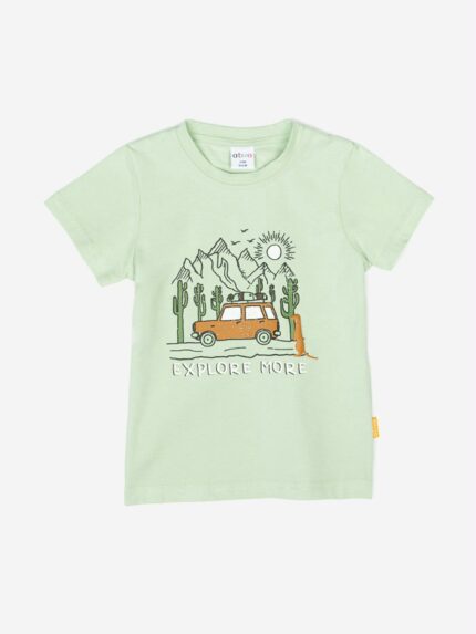 T.shirt manica corta T.shirt girocollo stampata in cotone stretch, maniche corte, scollo tondo, apertura con bottoncini sulla spalla fino alla taglia 18 mesi.