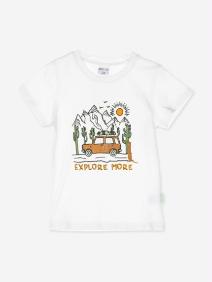 T.shirt manica corta T.shirt girocollo stampata in cotone stretch, maniche corte, scollo tondo, apertura con bottoncini sulla spalla fino alla taglia 18 mesi.