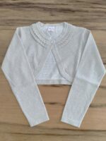 Coprispalle Cerimonia a Pois Ativo Kids Coprispalle in cotone e lamè, motivo a rouches sul girocollo, allacciatura con bottoncino.