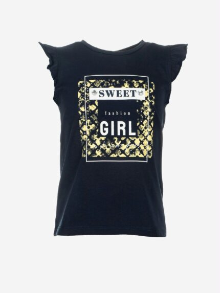 T.shirt m/c Maiolica Ativo Kids T.shirt per bambina in cotone elasticizzato con stampa frontale e maniche corte a volant.