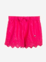 Shorts La Vie En Rose Shorts in tessuto con cinta elastica e fiocco applicato in vita, fondo smerlato con dettaglio ricamo inglese.