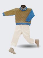 Maglia girocollo Maglia girocollo in lana color block, corpino beige, maniche collo e fondo color carta da zucchero. Made in Italy Cerimonia Easy Chic