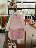 Gonna bimba Particolarissima gonna a palloncino in tulle rosa, cintura elastica nera. Made in Italy Party Natale
