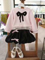 Gonna bimba Gonna a palloncino decorata con fiocchetti rosa, comoda cintura elastica. Made in Italy Party Natale