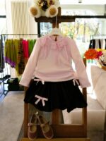 Gonna bimba Gonna a palloncino decorata con fiocchetti rosa, comoda cintura elastica. Made in Italy Party Natale