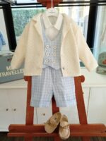 Completo 3 pezzi neonato Completo Battesimo per Neonato - Eleganza Estiva in Azzurro e Panna Made in Italy Abito da Battesimo Cerimonia Emanuel Pris_Pe25 Completo Cerimonia Neonato