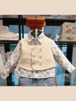 Panciotto con camicia Outfit Battesimo Neonato - Panciotto Doppio Petto e Camicia Fantasia - Made in Italy Made in Italy Cerimonia Neonato
