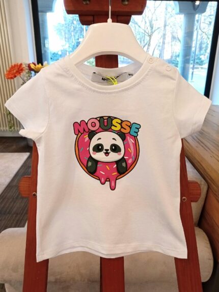 T.shirt manica corta neonata Panda T.shirt neonata a manica corta con stampa Panda - 100% Cotone, Made in Italy Mousse Bambina_PE24 Panda
