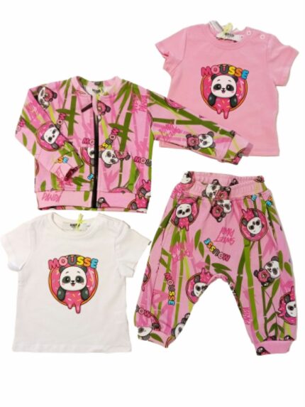 T.shirt manica corta neonata Panda T.shirt neonata a manica corta con stampa Panda - 100% Cotone, Made in Italy Mousse Bambina_PE24 Panda