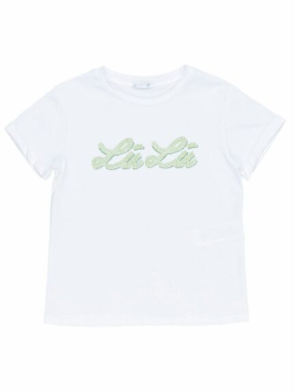 T.shirt manica corta ragazza T.shirt Logo Strass - Stile Chic per Ragazze Trendy Lù-Lù Made in Italy VERDE
