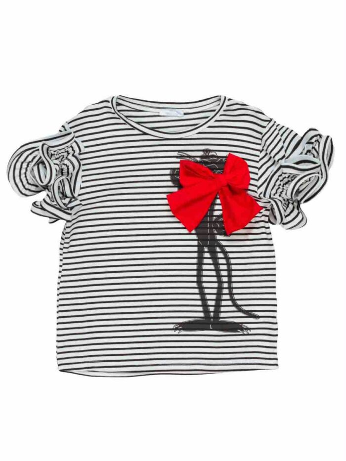 T.shirt manica corta ragazza T.shirt Rigata in Cotone Stretch LÙ-LÙ - Stile Casual Chic con Dettagli Fashion Made in Italy