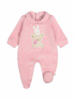 Tutina ciniglia neonato Tutina neonata in ciniglia bio con ricamo e colletto arrotondato | Melby