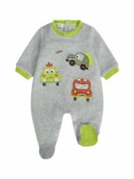 Tutina ciniglia neonato Tutina neonato in ciniglia con piedini - Ricamo automobiline | Melby