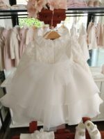 Abito Corolla Abito manica lunga per neonata in pizzo e organza - Raffinato e chic Made in Italy Nascita Lei Abito da Cerimonia Neonata