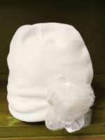 Cappellino neonata Nuvola Cappellino neonata in ciniglia con fiore in tulle e pom pon - Eleganza Made in Italy Made in Italy Nascita Lei Nursery Lista Nascita Idea Regalo Corredino