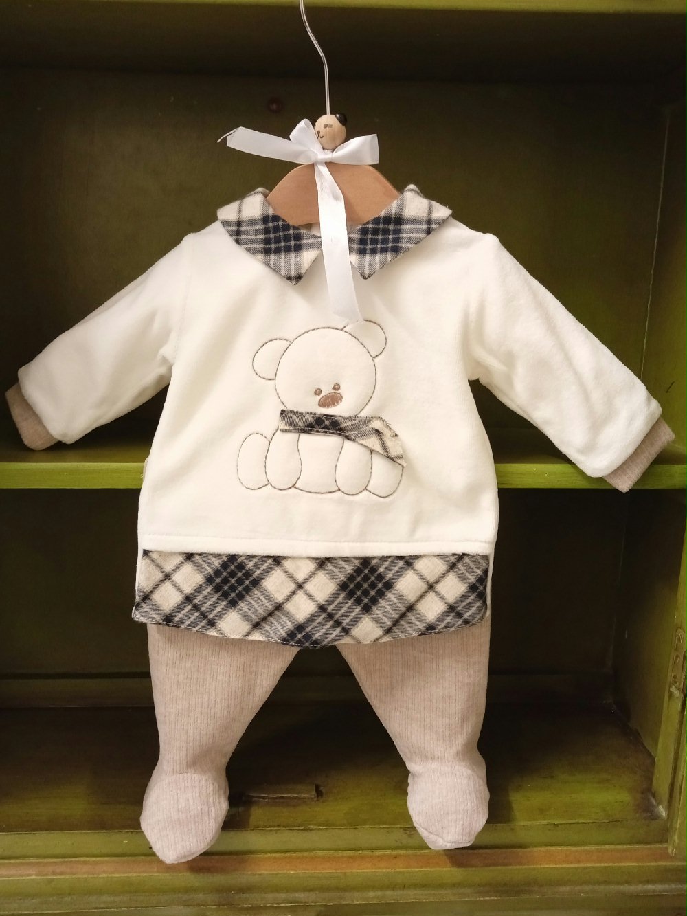 Completo due pezzi neonato Soffice Orsetto Elegante completo neonato in ciniglia con ghettina - Delicatezza Made in Italy Made in Italy Nursery Lista Nascita Nascita Lui Idea Regalo Corredino