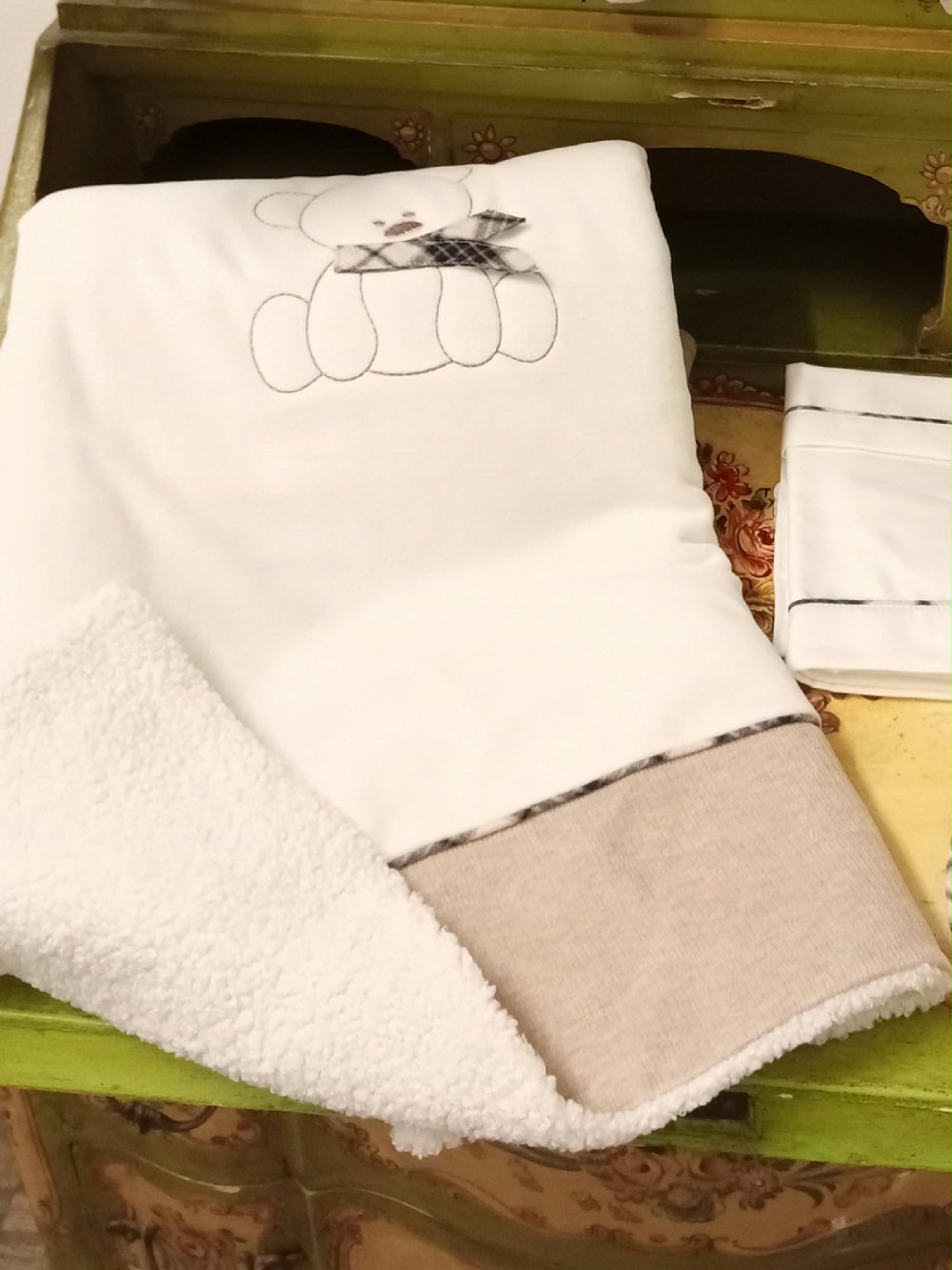 Copertina culla Soffice Orsetto Morbida copertina neonato in ciniglia con decoro Soffice Orsetto - Fodera bouclé Made in Italy Nursery Lista Nascita Nascita Lui Idea Regalo Corredino