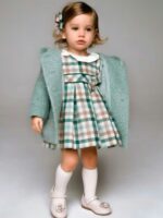 Abito manica lunga bimba Abitino a Manica Lunga in Fantasia Quadri per Bimba 6-36 Mesi | Stile Romantico