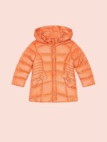 Giubbotto lungo bimba Giubbotto lungo bambina con cappuccio staccabile e fiocchi | Ativo