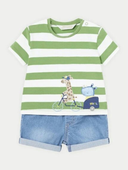 Completo due pezzi neonato Completo Due Pezzi Neonato Mayoral New Born: T.Shirt Stampata e Shorts in Denim