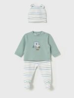 Completo due pezzi con cappellino neonato Completo Neonato Mayoral New Born: T-Shirt, Ghettina e Cappellino Coordinato