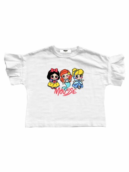 T-shirt crop manica corta Love Princess T-shirt Crop Bambina in Cotone con Stampa Principesse - Comoda e Trendy Mousse Bambina Primavera/Estate