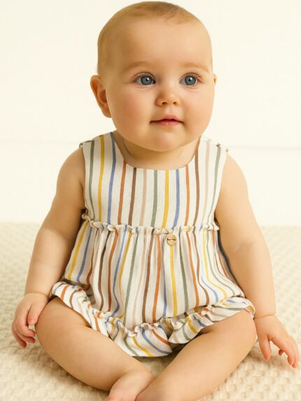 Abito con culotte neonata Completo Neonata Mayoral New Born: Abito a Righe e Copri Pannolino Coordinato